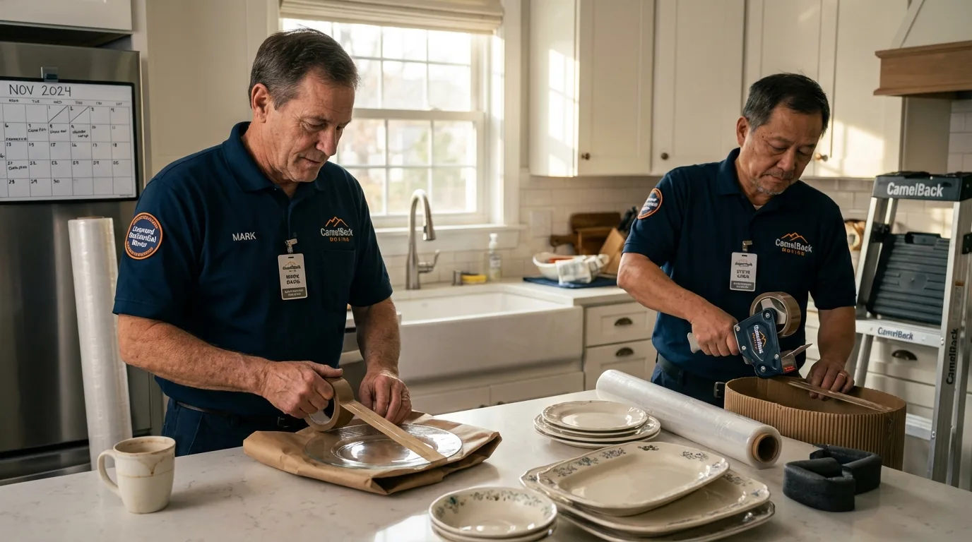 Professional crew packing kitchen dishware in Old Forge, PA